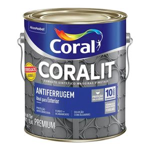 Tinta Esmalte Sintético Fosco Premium Anti Ferrugem Coralit Antiferrugem Cinza 3,6L - Coral