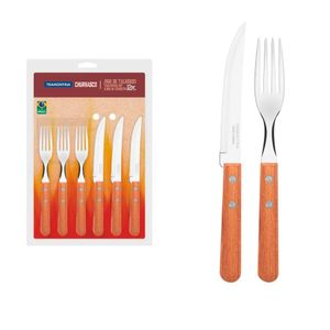 Jogo de Talheres com Lâminas em Aço Inox 12 Peças e Cabos de Madeira Natural Churrasco - 22399030 - Tramontina