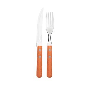 Jogo de Talheres com Lâminas em Aço Inox 12 Peças e Cabos de Madeira Natural Churrasco - 22399030 - Tramontina