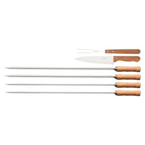 Kit para Churrasco com 6 Peças Garfo Trinchante Faca e Espetos em Inox e Cabos de Madeira Natural - 26499032 - Tramontina