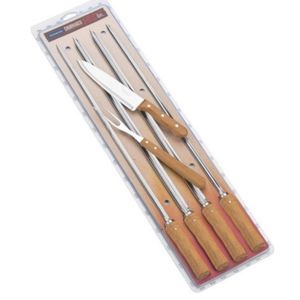 Kit para Churrasco com 6 Peças Garfo Trinchante Faca e Espetos em Inox e Cabos de Madeira Natural - 26499032 - Tramontina