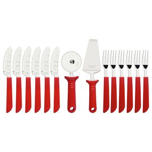 Kit Pizza com Lâminas em Aço Inox 14 Peças com Cabos de Polipropileno Vermelho - 25099722 - Tramontina