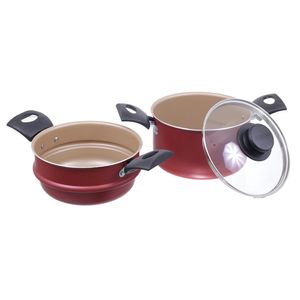 Cuscuzeira em Alumínio com Revestimento Interno e Externo em Antiaderente Starflon Max Turim Vermelho 16CM 1,8L - 20266716 - Tramontina