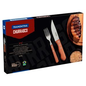 Jogo de Talheres em Inox e Cabo de Madeira para Churrasco Natural Dynamic com 12 Peças - 22399063 - Tramontina