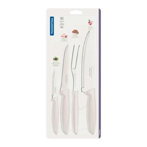 Jogo de Facas com Garfo Trinchante 4 Peças em Inox e Cabos de Polipropileno Plenus Off White - 23498331 - Tramontina