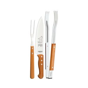 Kit para Churrasco com 3 Peças Garfo Trinchante Faca e Pegador em Inox e Cabos de Madeira - 22399075 - Tramontina