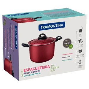 Espagueteira em Alumínio com Revestimento Interno Antiaderente Starflon Max Loreto Vermelha 22M 5,7L - Tramontina