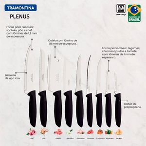 Jogo de Facas com 9 Peças em Inox e Cabos de Polipropileno Plenus Preto - 23498048 - Tramontina