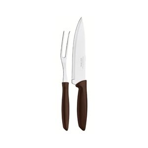 Jogo de Facas para Carne com Garfo Trinchante 2 Peças em Inox e Cabo em Polipropileno Plenus Marrom - 23498410 - Tramontina