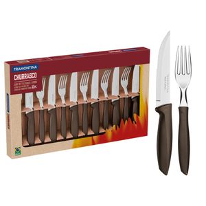 Jogo de Talheres para Churrasco com 12 Peças em Inox e Cabo de Polipropileno Plenus Marrom - 23498460 - Tramontina