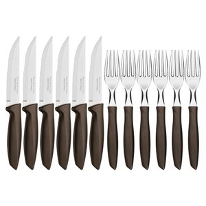 Jogo de Talheres para Churrasco com 12 Peças em Inox e Cabo de Polipropileno Plenus Marrom - 23498460 - Tramontina
