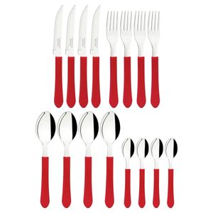 Faqueiro de 16 Peças em Inox com Cabo de Polipropileno Leme Vermelho - 23198717 - Tramontina