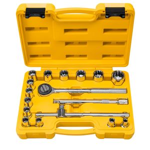 Maleta com Soquetes Estriados e Acessórios Encaixe 1/2" 17 Peças - 43600017 - Tramontina