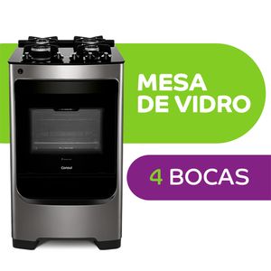 Fogão Consul 4 Bocas Inox com Trempe de Ferro Fundido com Mesa de Vidro CFO4VAR Bivolt