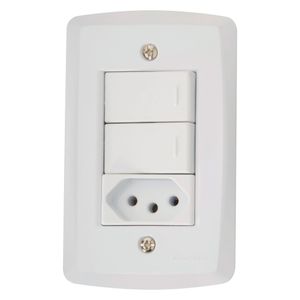 Conjunto 4x2 com 2 Interruptores Simples 10A 250V e 1 Tomada 2P+T 10A 250V Lux2 Branco - 57145073 - Tramontina