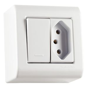 Caixa de Sobrepor com 1 Interruptor Simples 10A 250V e 1 Tomada 2P+T 10A 250V LizFlex Branco - 57304013 - Tramontina
