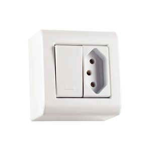 Caixa de Sobrepor com 1 Interruptor Simples 10A 250V e 1 Tomada 2P+T 20A 250V LizFlex Branca - 57304020 - Tramontina
