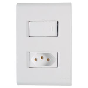 Conjunto 4x2 com 1 Interruptor Simples 10A e 1 Tomada 2P+T 20A Liz Branco - 57170044 - Tramontina