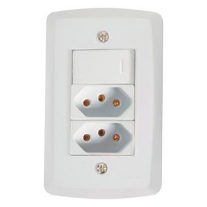 Conjunto 4x2 com 1 Interruptor Simples 10A 250V e 2 Tomadas 2P+T 10A 250V Lux2 Branco - 57145087 - Tramontina