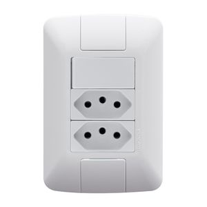 Conjunto 4x2 com 1 Interruptor Simples e Tomada Dupla 2P+T 10A 250V Aria Branco - 57241087 - Tramontina