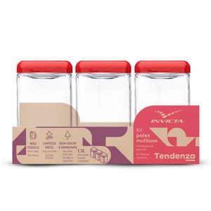 Kit Potes de Vidro Invicta Tendenza 1,3L Vermelho