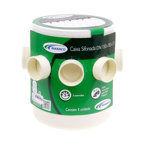 Caixa Sifonada Amanco com Grelha Redonda Vórtice 150 X 185 X 75 MM Branco