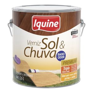 Verniz para Madeira a Base de Água Brilhante Premium Sol e Chuva Incolor 3,6L - Iquine