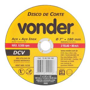 Disco de Corte Vonder DCV 180 X 1,6 X 22,23 MM 7/8"