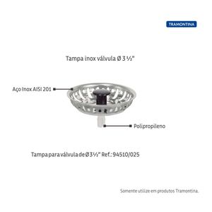 Válvula Econômica em Aço Inox Polido e Polipropileno sem Escape para Pias Cubas e Tanques 3 1/2" - 94510012 - Tramontina