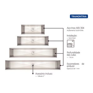 Escorredor de embutir e calha umida para Sobrepor Tramontina Aço Inox com Acabamento Scotch Brite 45x18 cm