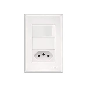 Conjunto com 1 Interruptor e 1 Tomada Simples 2P+T 10A com Placa Evidence Branco - 3889 - Fame