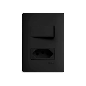 Conjunto com 1 Interruptor Simples e 1 Tomada 2P+T com Placa Habitat Black - 4061 - Fame