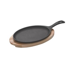 Tábua em Ferro Fundido com Base em Madeira Teca para Churrasco Mix Gril Oval 30,5X18,5CM - 10239638 - Tramontina