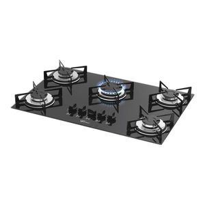 Fogão Cooktop a Gás com 5 bocas Mesa de Vidro Ébano Preto - Fischer