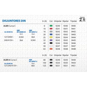 Disjuntor Alumbra Unipolar Curva C DIN ALBR3 63A 220V