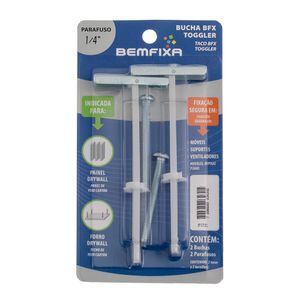 Bucha Bemfixa Bfx Toggler C/ Parafuso Maquina Fenda Simples Cabeca Redonda ¼