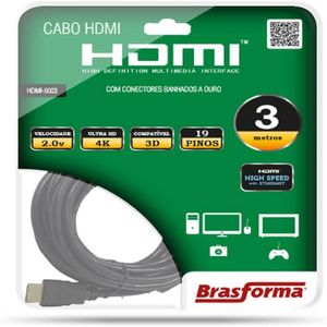 Cabo HMDI 2,0 4K 3D 1080P 3M 5003 Brasforma