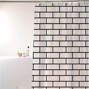 Cortina Uzoo para Box Tijolo Preto/Branco 198X180 Cm Em Poliester Textura