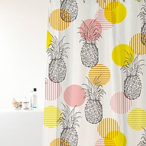 Cortina Uzoo para Box Abacaxi/Bolas Preto/Amarelo 180X160 Cm Peva