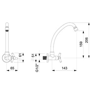 Torneira para Cozinha Parede Bica Móvel e Arejador One Cromado - B5008CKCR3 - Celite