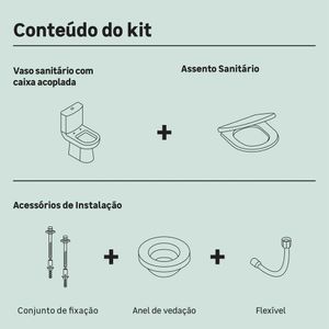 Conjunto Acoplado com Acionamento Duplo 3|6 Litros e Kit de Instalação Elite Branco Celite