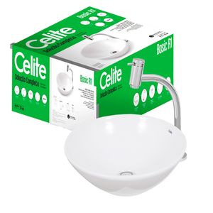 Kit Cuba Redonda de Apoio e Torneira Bica Alta Basic R1 Branco - 1737250012300 - Celite