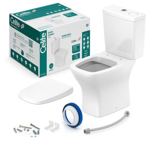 Conjunto Acoplado com Acionamento Duplo 3|6 Litros e Kit de Instalação Vip Harpic Branco - Celite