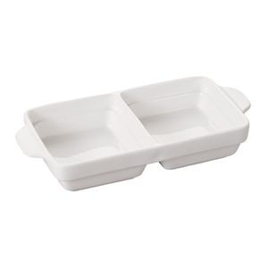 Travessa Refrataria Hauskraft Retangular Porcelana com 2 Divisorias Branca