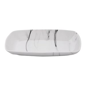 Travessa Hauskraft Retangular Marble Porcelana Branco Com Cinza 19cm