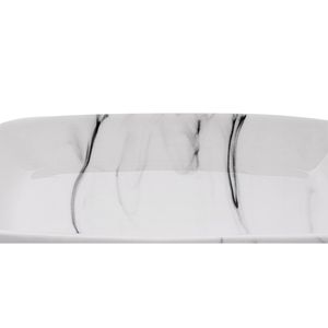 Travessa Hauskraft Retangular Marble Porcelana Branco Com Cinza 19cm