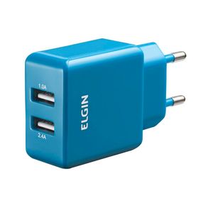 Carregador de Tomada Elgin USB Com 2 Saídas Azul Bivolt