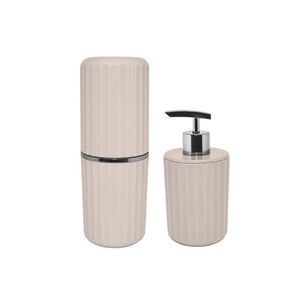 Kit Porta Sabonete Líquido e Porta Escova Groove Bege - Ou
