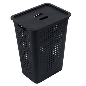 Cesto de Roupas com Tampa Preto 47L - Ou