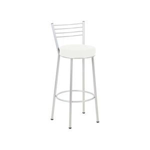 Banco em Aço com Encosto Roma Cromado e Branco 75CM - Metalnew